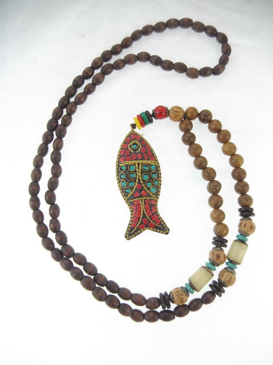 Mosaic Fish Pendant Necklace
