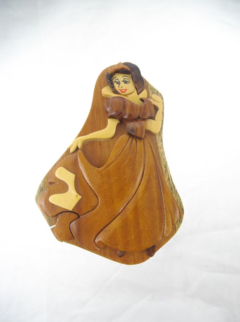AS IS: Snow White Carved Wood Puzzle Box