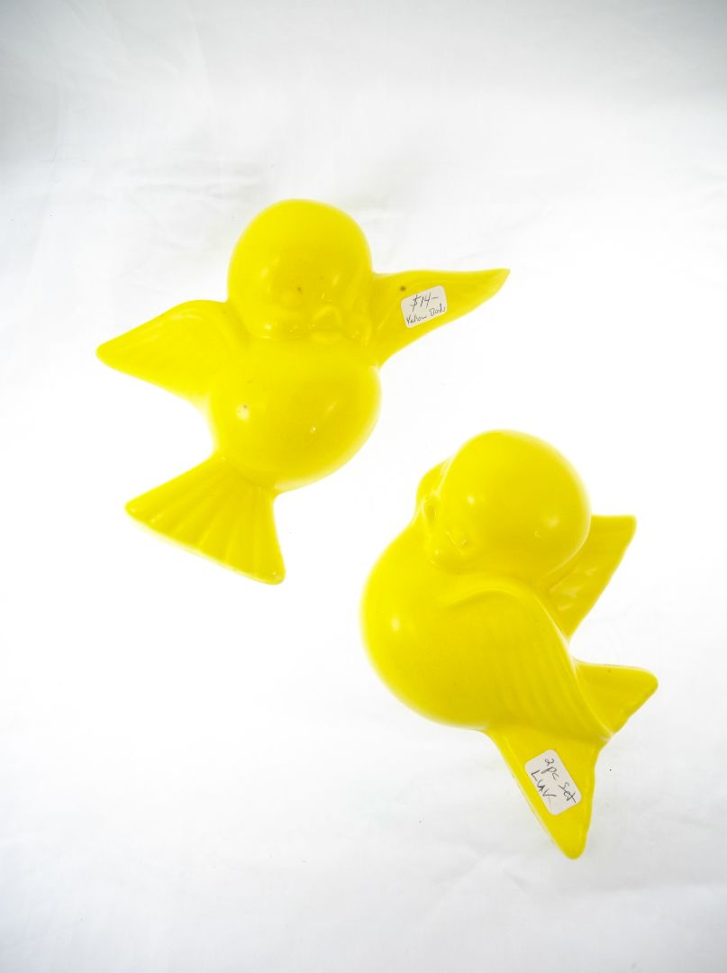 2pc set yellow bird wall hangings ceramic