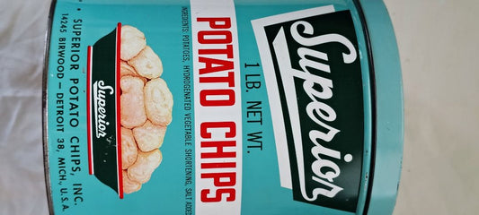 Green  Superior Potato Chip Can, in pics