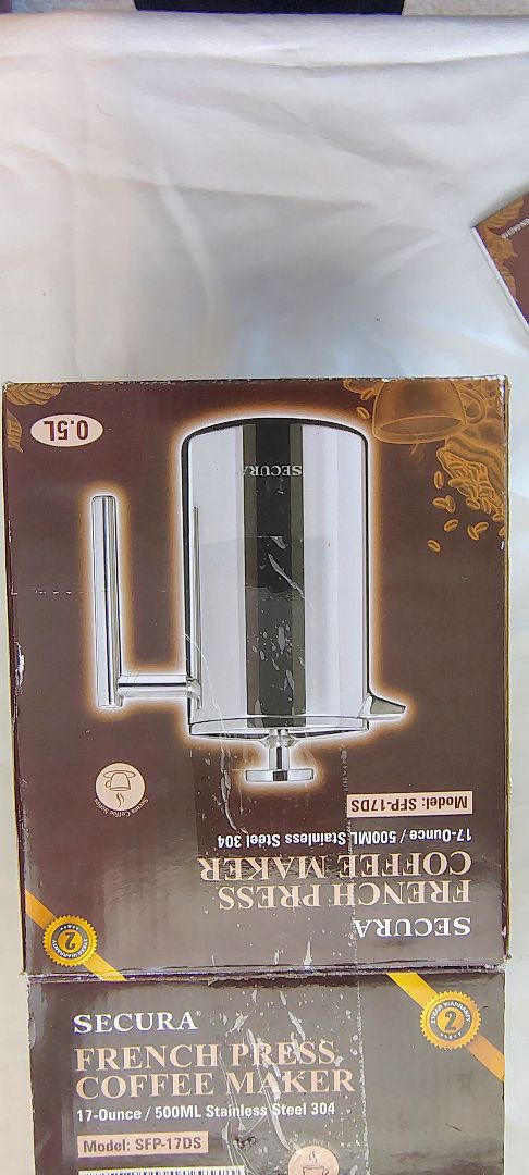 tan Secura .5 Litre Coffee Press insulated, .5 litre
