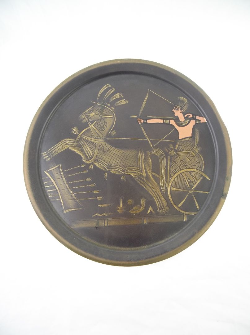 Egyptian Chariot Souvenir Metal Plate Wall Hanging