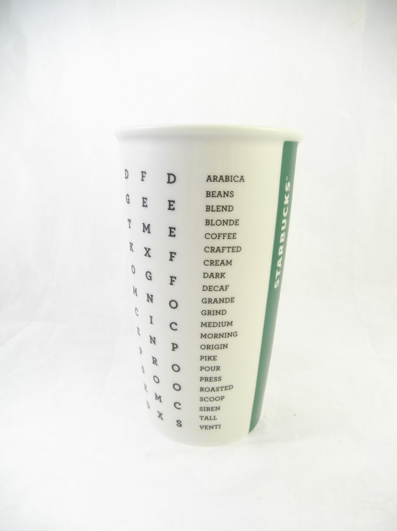 Starbucks No Lid: word search travel mug