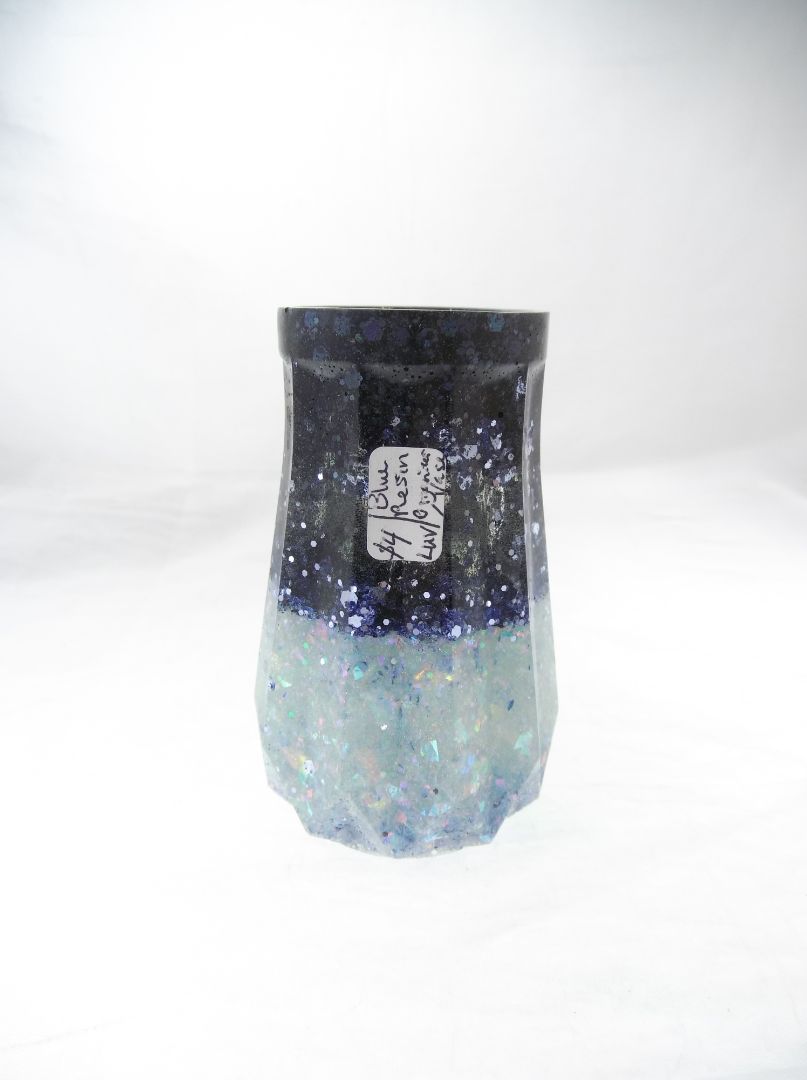 Blue glitter resin makeup holder or Bud vase