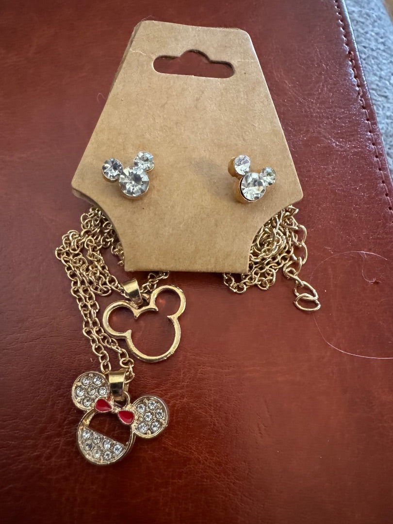 Mickey Mouse ears earrings and necklace