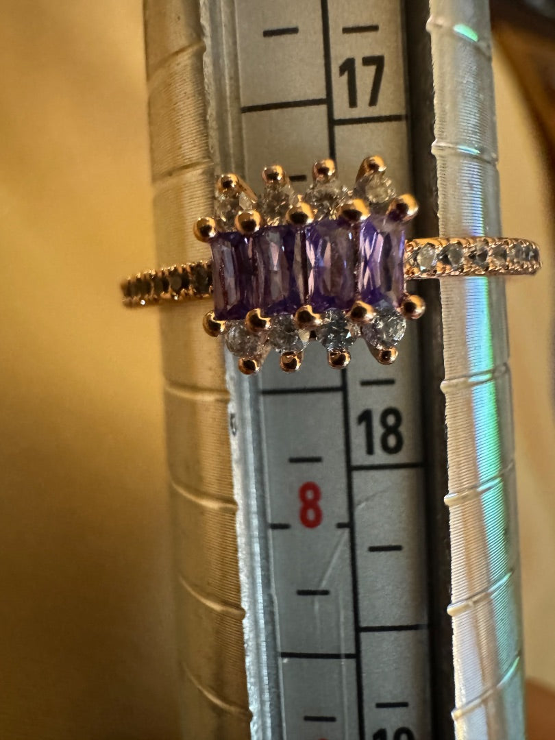 Rose gold purple 4 baguette stone w/accent ring