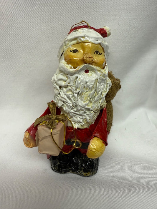 Red Handmade Vintage Paper Mache Santa, 5.5"