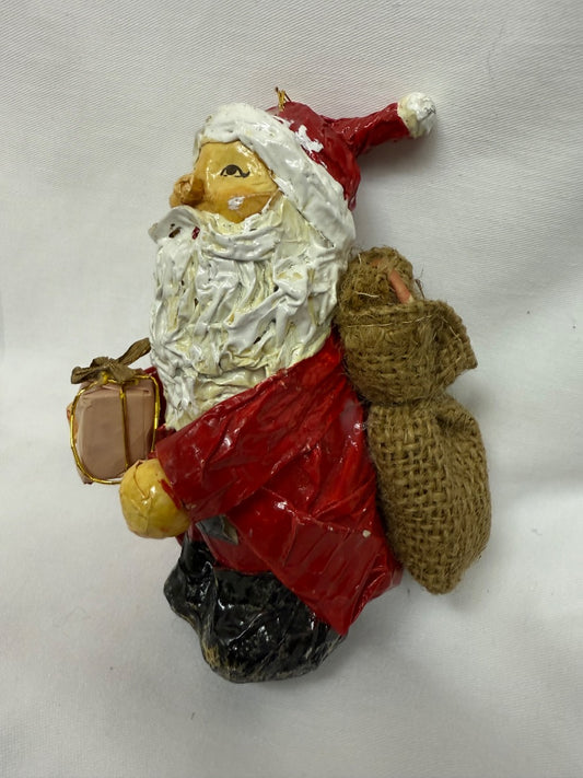 Red Handmade Vintage Paper Mache Santa, 5.5"