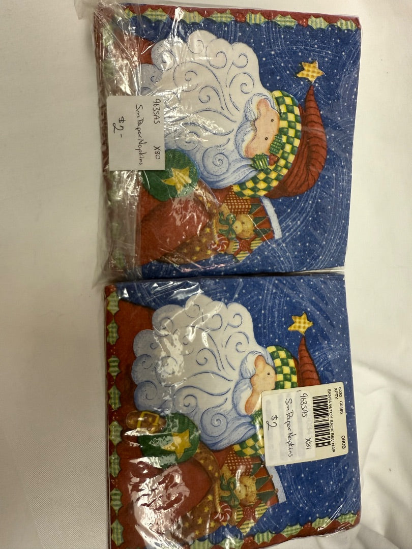 Blue  Christmas - Santa Toy Sack Paper Napkins, 25cmx25cm