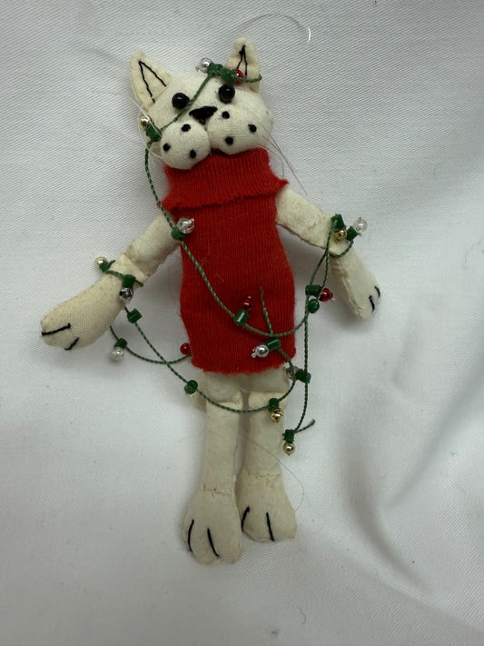 White Handmade Christmas - Cat Tangled in Lights, 6"