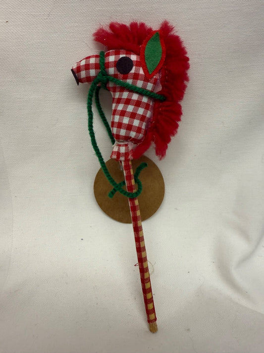 Red Plaid Handmade Vintage Christmas - Stick Horse, 7"