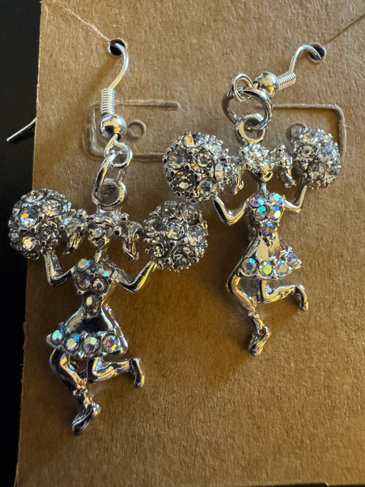 Cheerleader silvertone dangle earrings