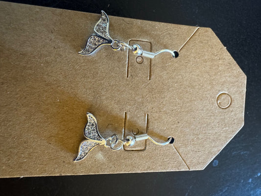 Whale tail silvertone dangle earrings