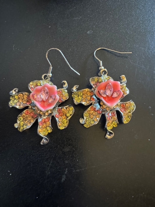Iris pink large dangle earrings