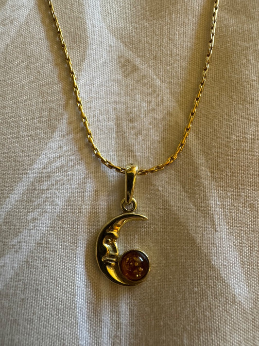 Amber moon necklace 925, gold plated chain