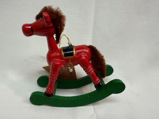 Red Handmade VTG wood rocking horse, 4x4”