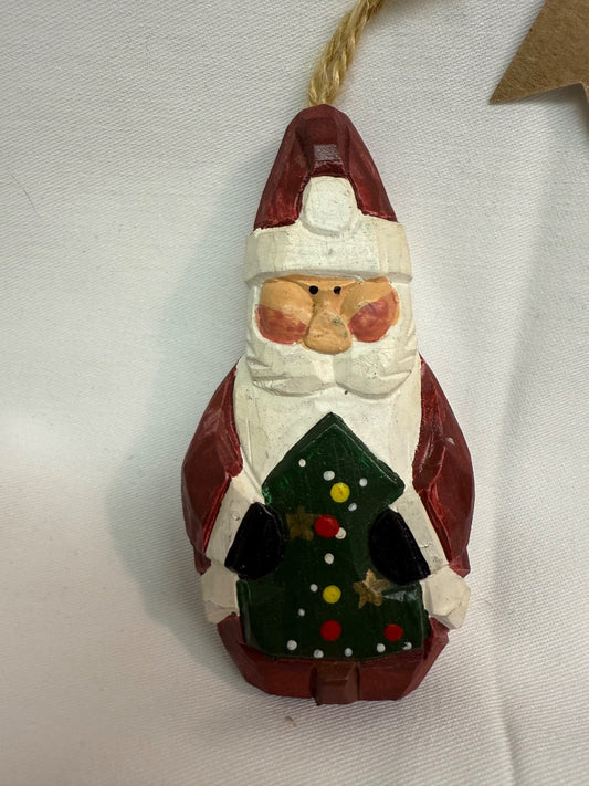Red Handmade VTG wood Santa, 4"
