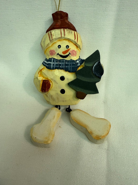 Wht Handmade VTG woodsnowman, 4.5”