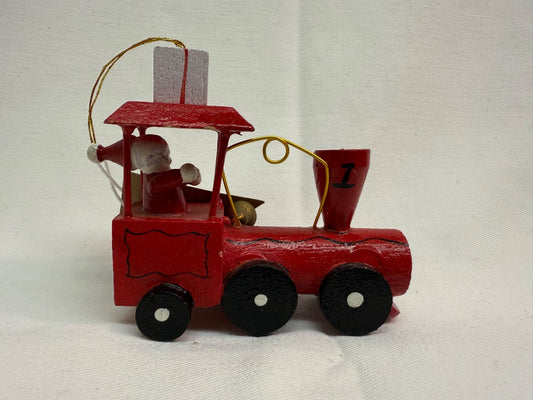 Red Handmade VTG Wood Train, 3"