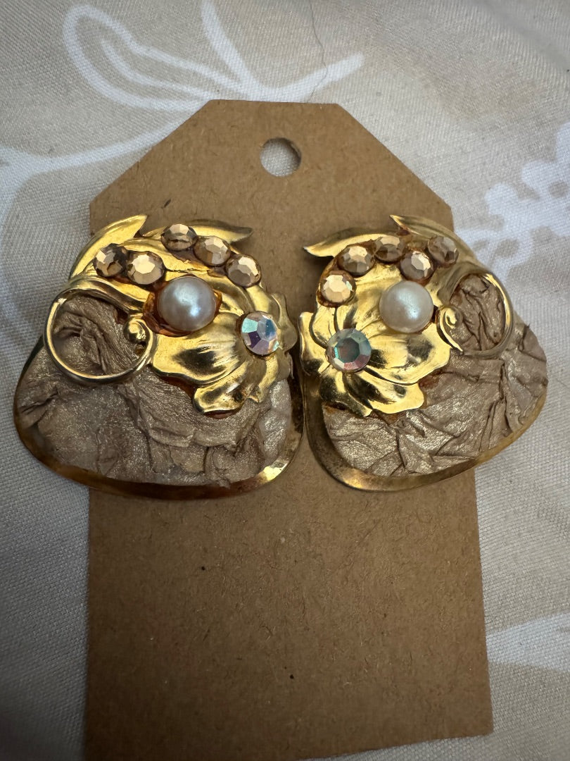 Multi media gold tone design stud earrings