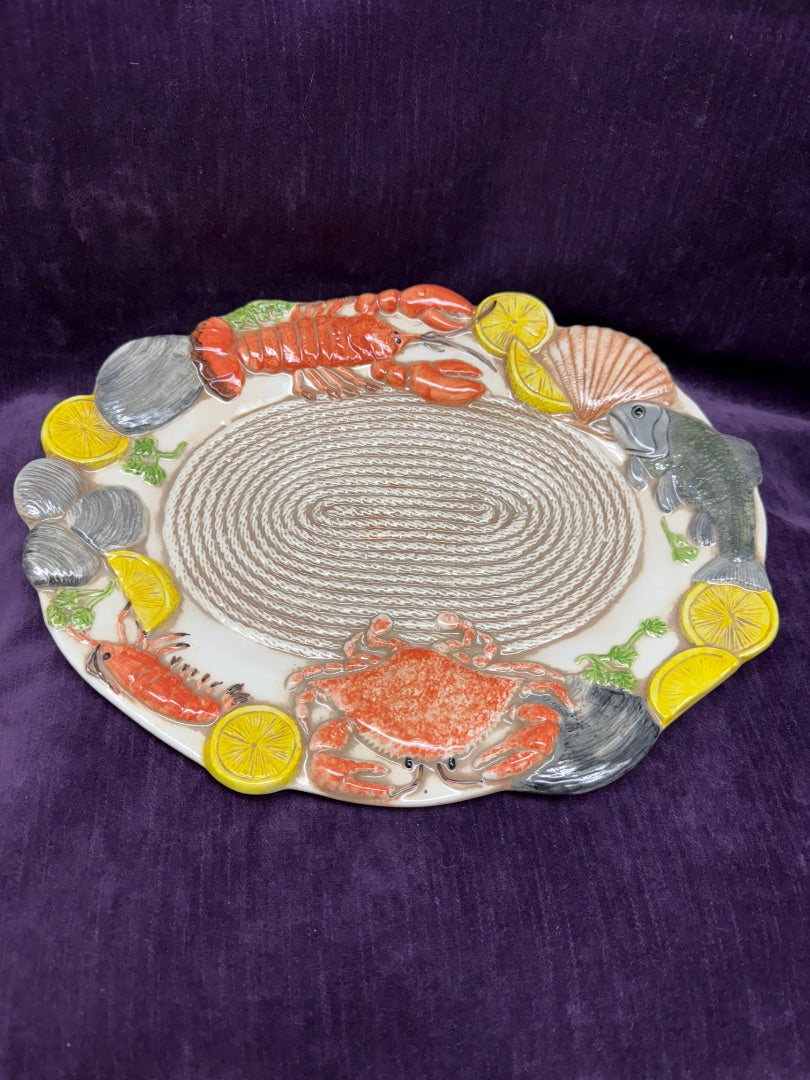 Beige/Multi  VTG Seafood Chatter Platter, 14x11"