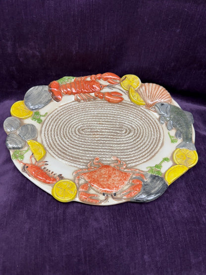 Beige/Multi  VTG Seafood Chatter Platter, 14x11"