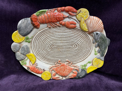 Beige/Multi  VTG Seafood Chatter Platter, 14x11"