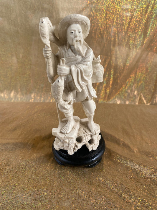 Cream Unknown Ivory Carved Fisherman (as-is), 6.5”