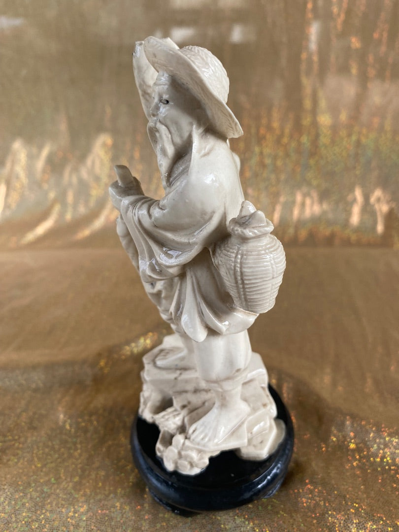 Cream Unknown Ivory Carved Fisherman (as-is), 6.5”