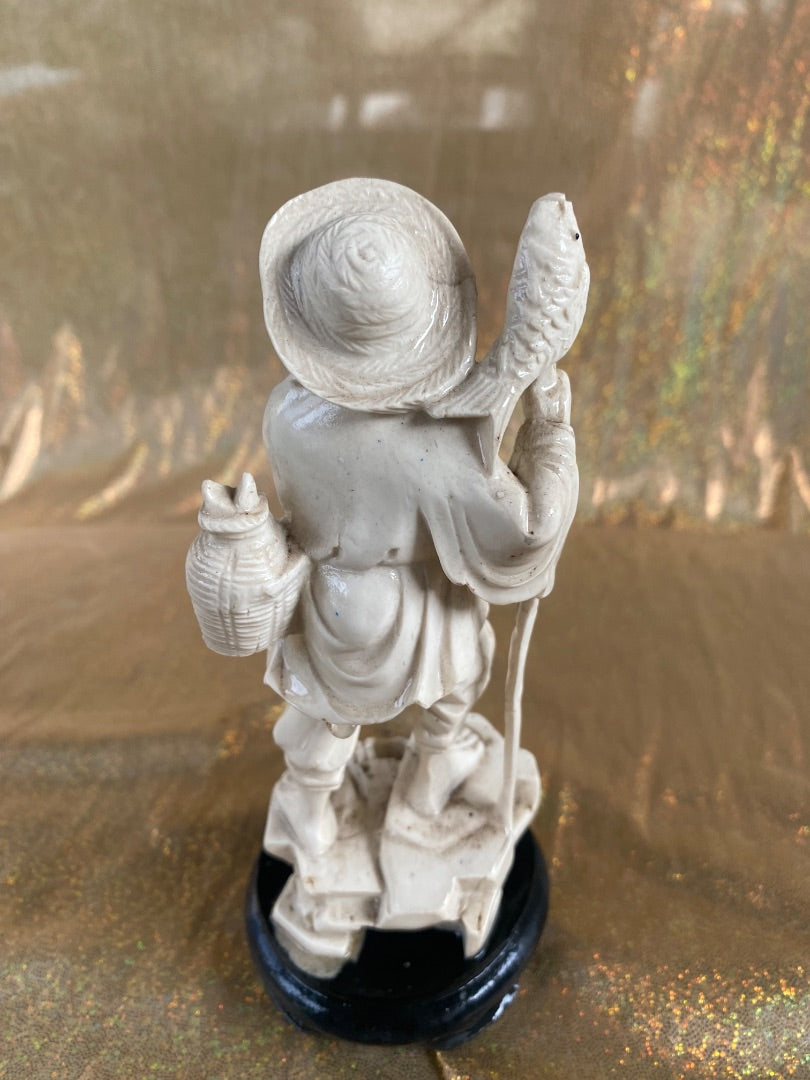 Cream Unknown Ivory Carved Fisherman (as-is), 6.5”
