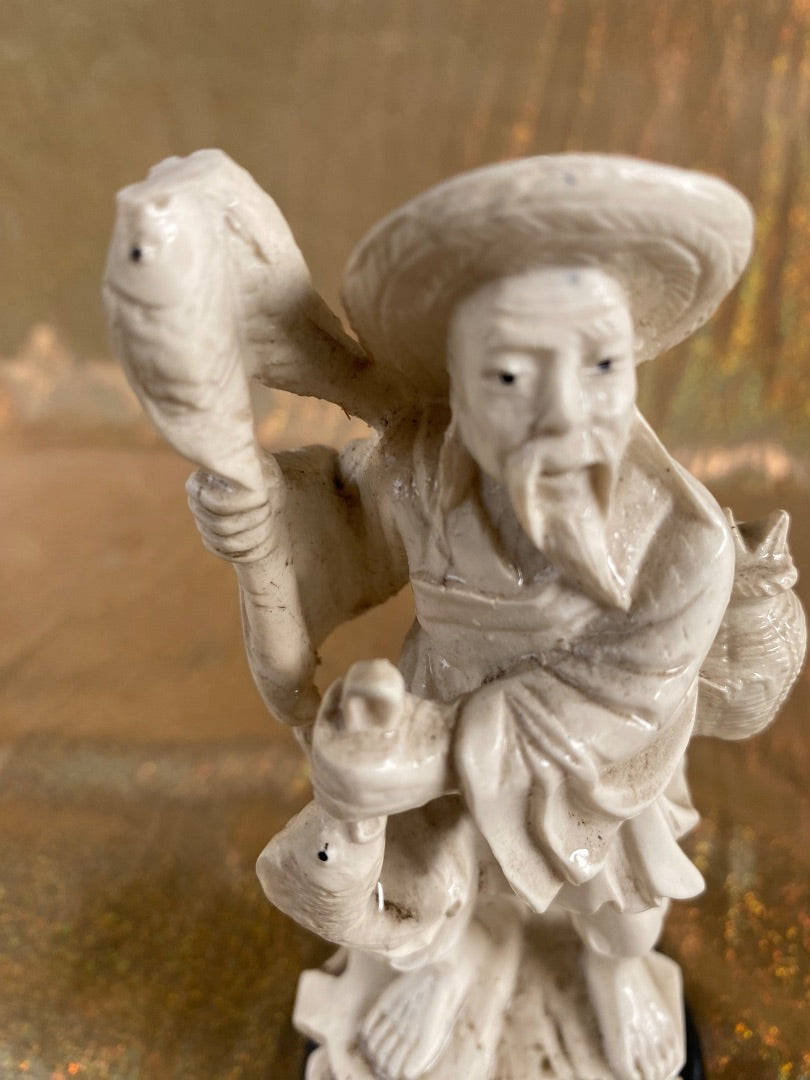 Cream Unknown Ivory Carved Fisherman (as-is), 6.5”
