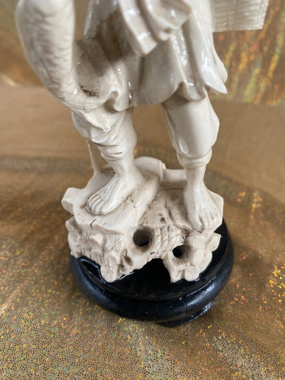 Cream Unknown Ivory Carved Fisherman (as-is), 6.5”