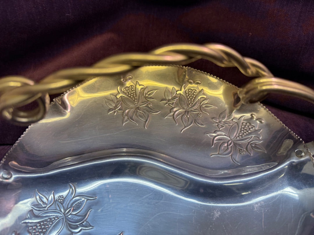 Silver Faber & Shlevin VTG Burnished Aluminum Serving Tray, 10" Di