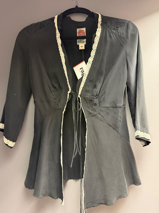 Blk/Crm lace Wallflower Silk top, S