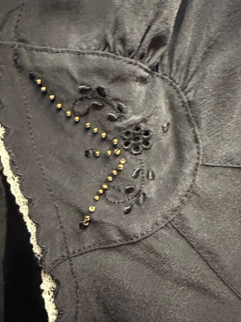 Blk/Crm lace Wallflower Silk top, S