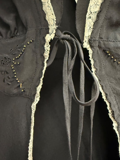 Blk/Crm lace Wallflower Silk top, S