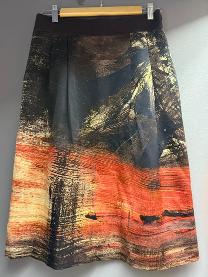 Brn/Org/Rd Alberta Ferretti VTG Silk Designer Skirt, 8