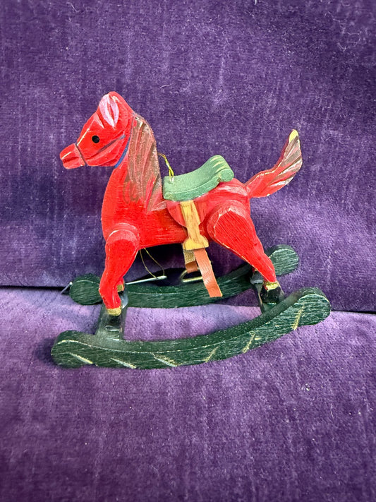 Red Handmade VTG Wood Rocking Horse, 4"