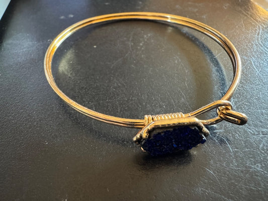 Blue Druzy gold tone cuff bracelet
