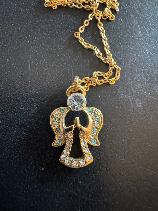 Danbury Mint goldtone green accent angel necklace