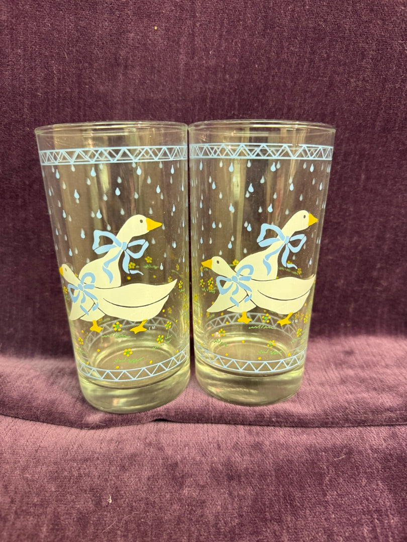 Clr Anchor Hocking VTG Geese Tumblers, 6.25x2.5