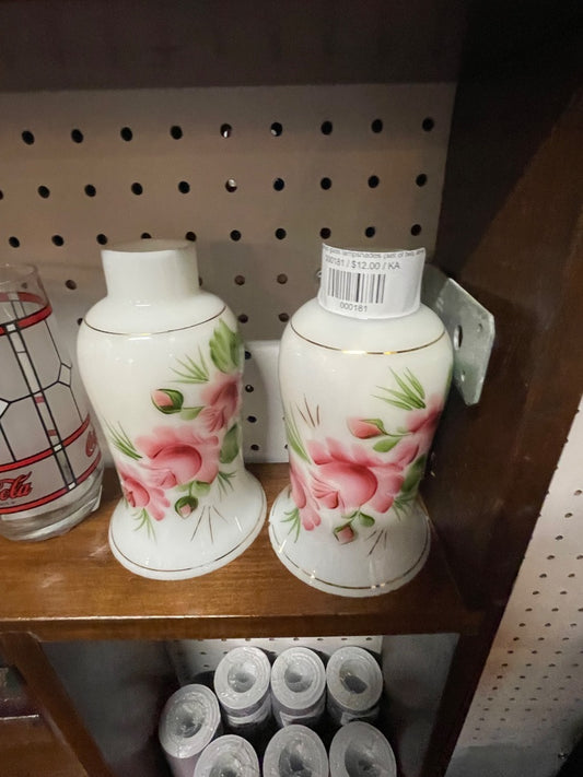 Rose painted glass lampshades (set of two, as-is)