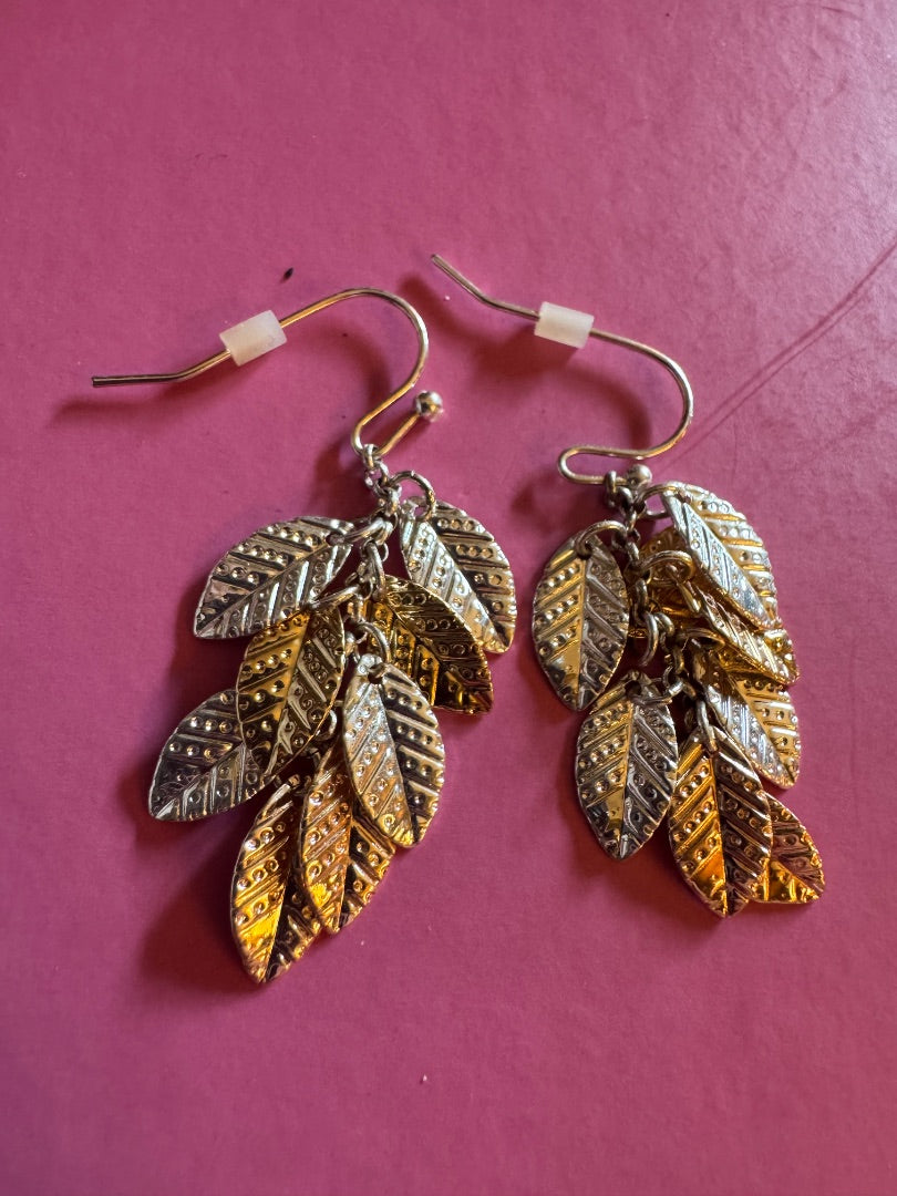 Lauren Conrad silver tri color leaf dangle earrings