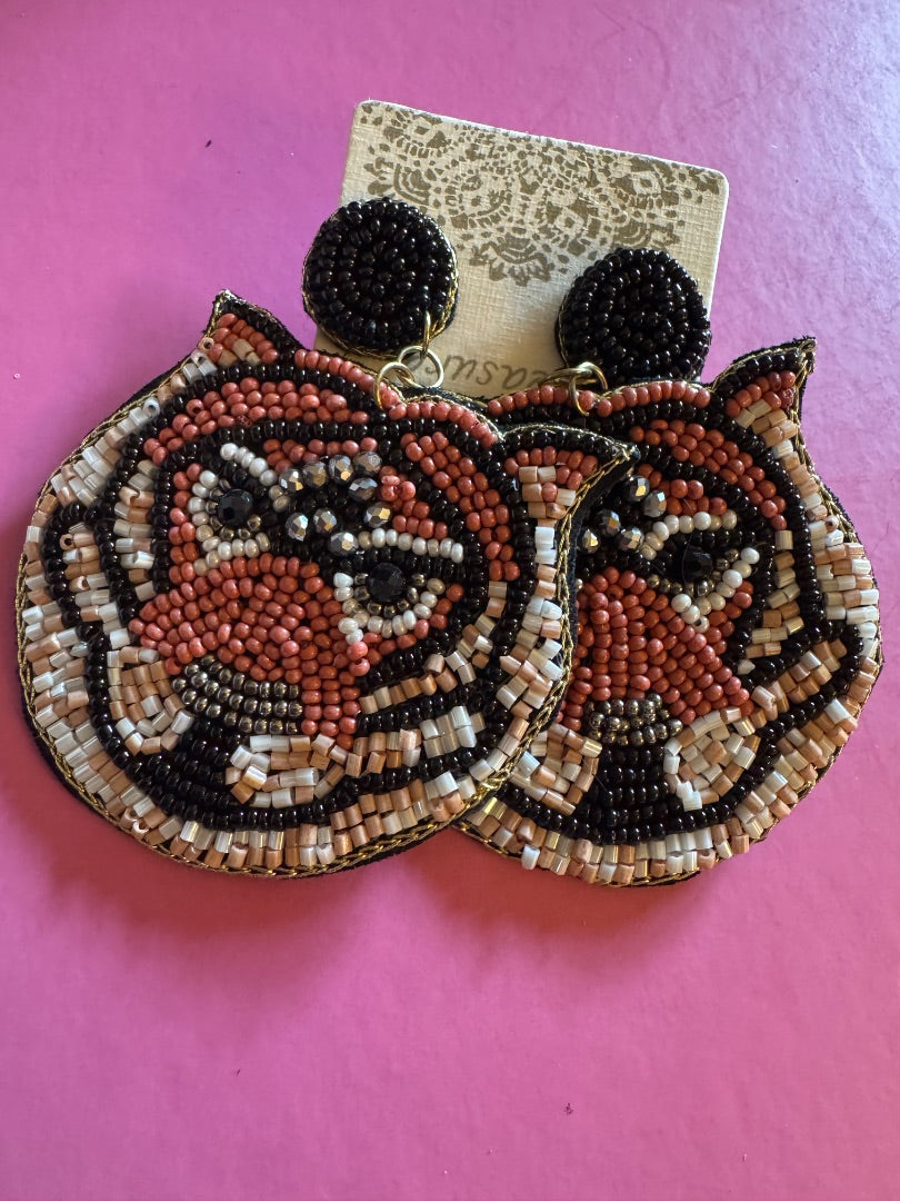 Handmade Tiger Beaded stud earrings