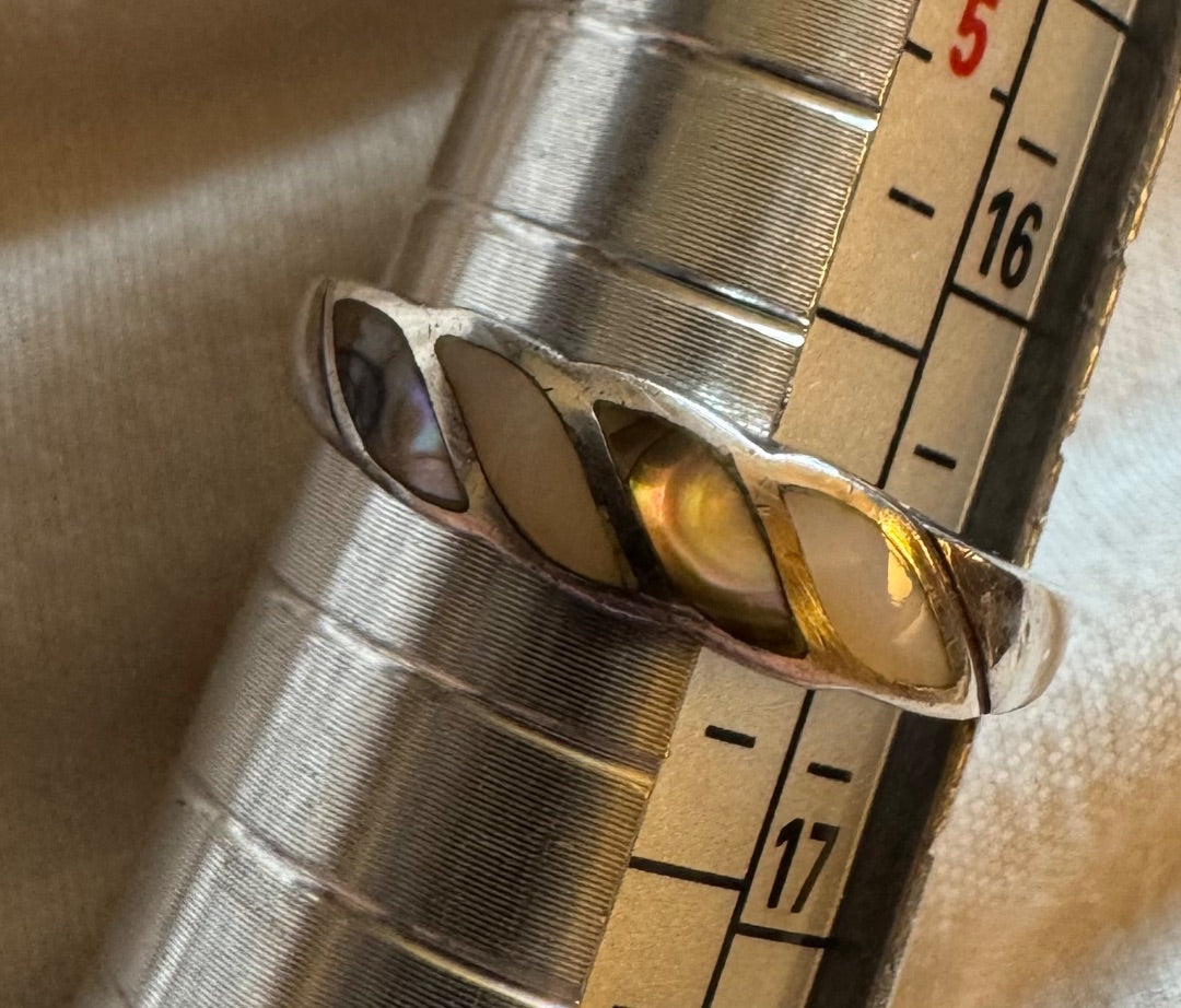 Vtg 925 Abalone Mother of Pearl ring 6