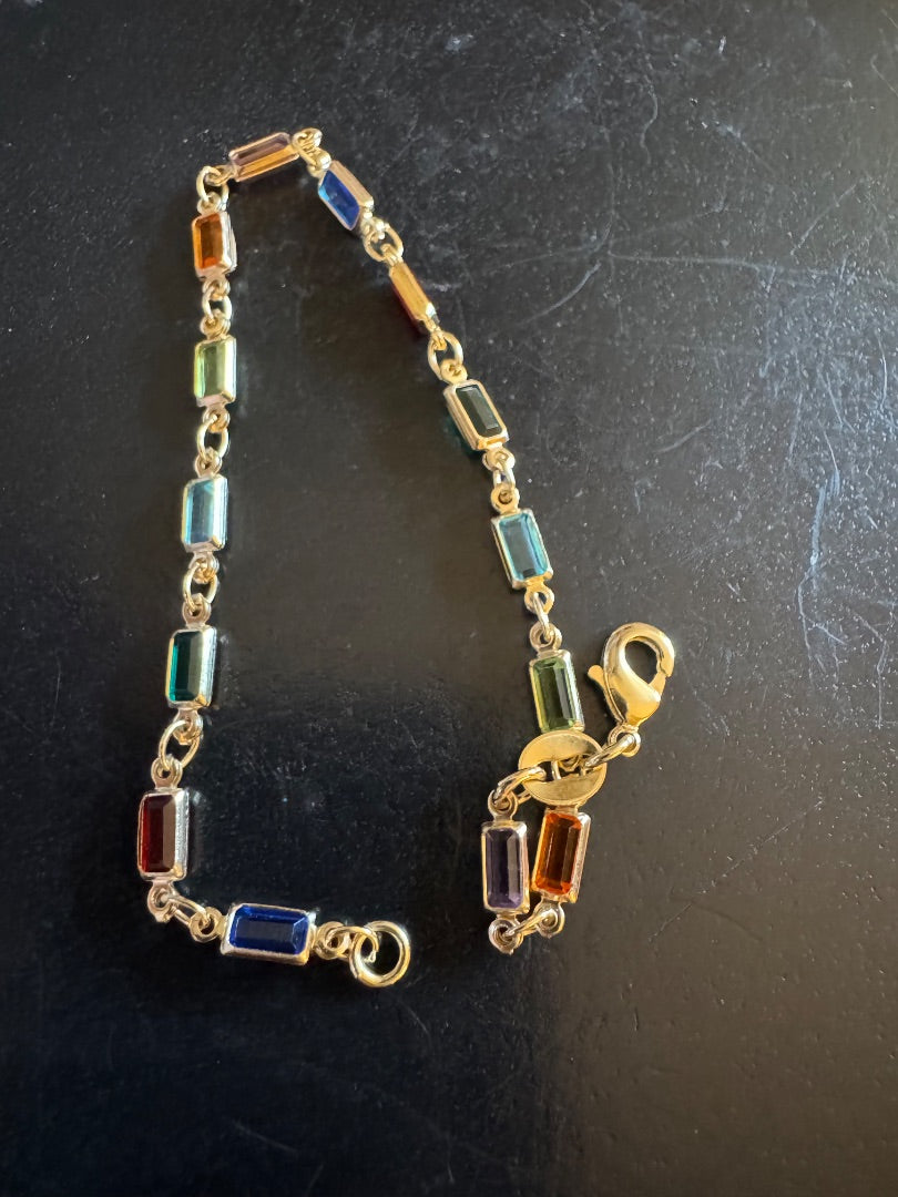 Gold tone rectangle multi color bracelet