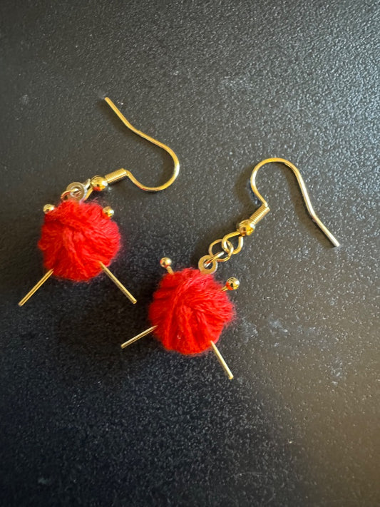 Knitting yarn & needles dangle earrings
