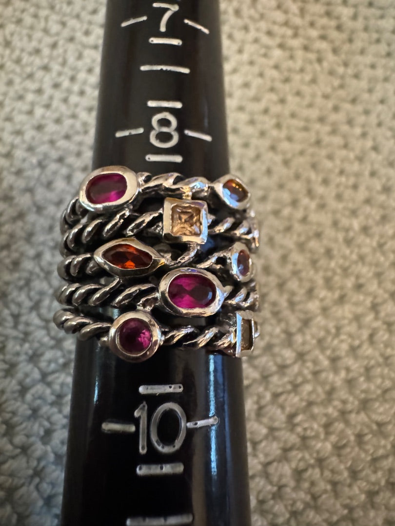 Silver tone multi color gem ring 9