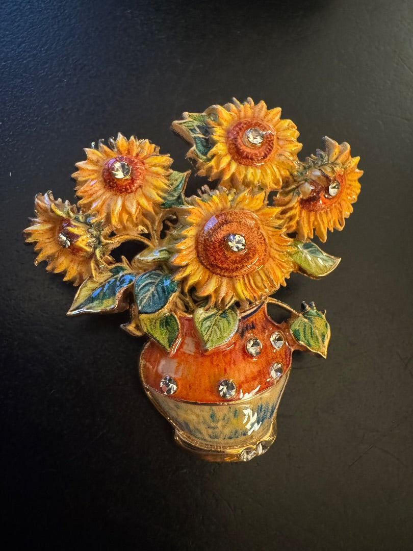 Van Gogh inspired flower vase brooch