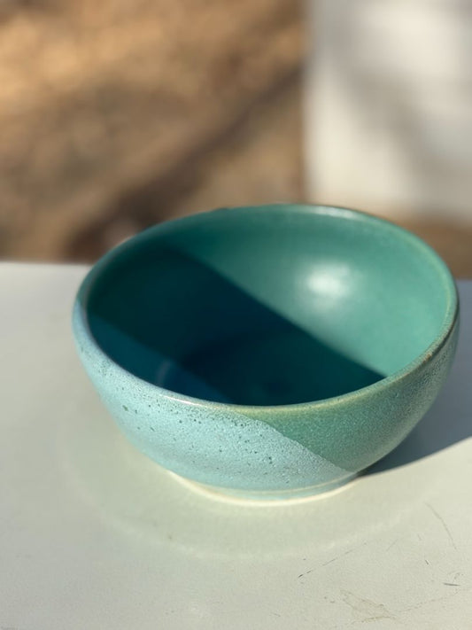 Handmade pottery bowl 2 tone blue